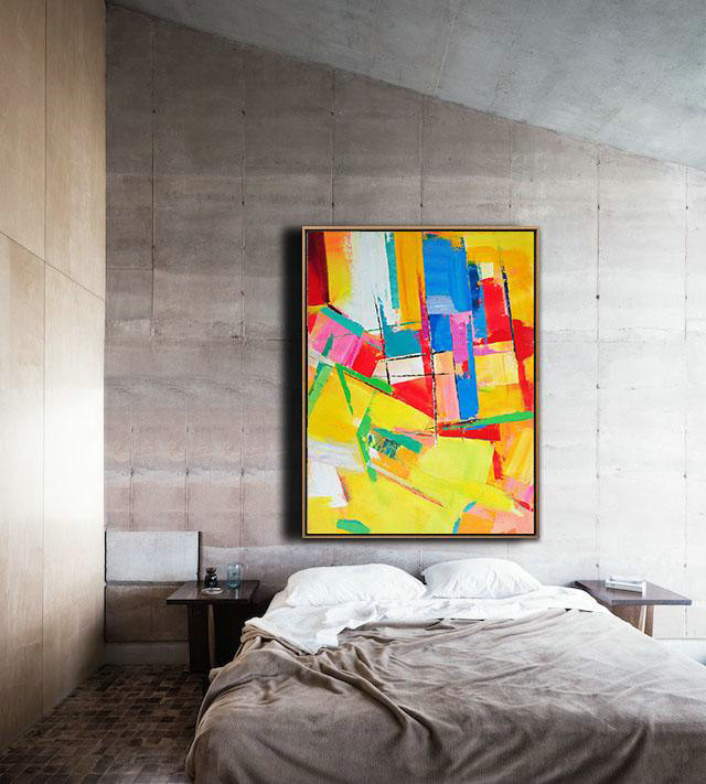 Vertical Palette Knife Contemporary Art,Large Wall Art Home Decor,Yellow,Red,Blue,Purple.etc